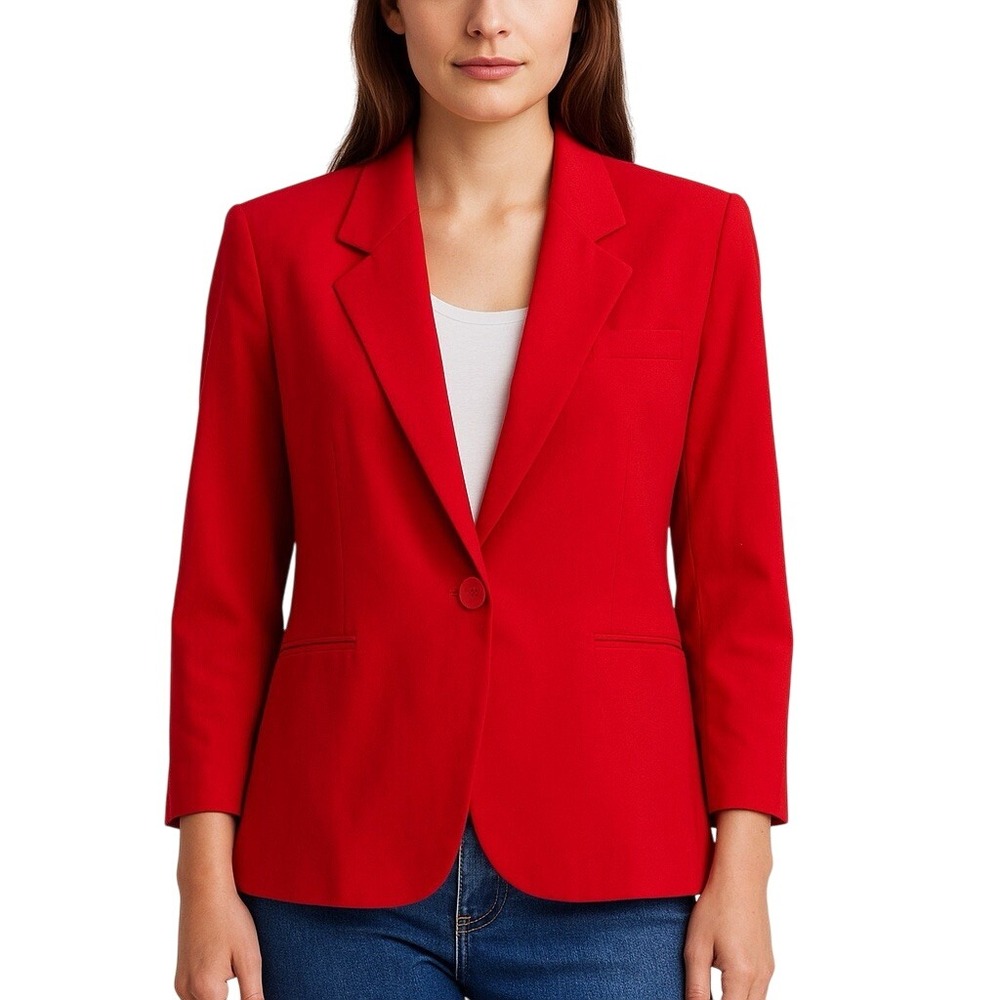 Diane Von Furstenberg Red Silk Blazer Jacket Women's Size 8 100% Silk Vintage